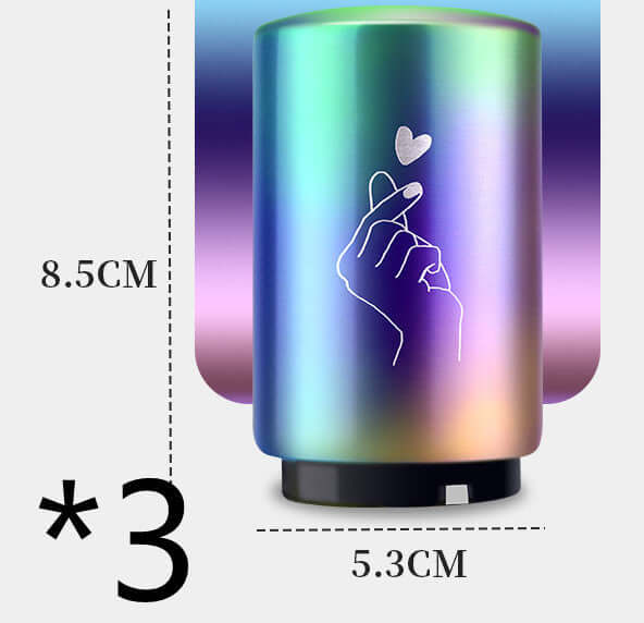 Iridescent kitchen container with heart hand gesture design, 8.5cm tall, 5.3cm wide