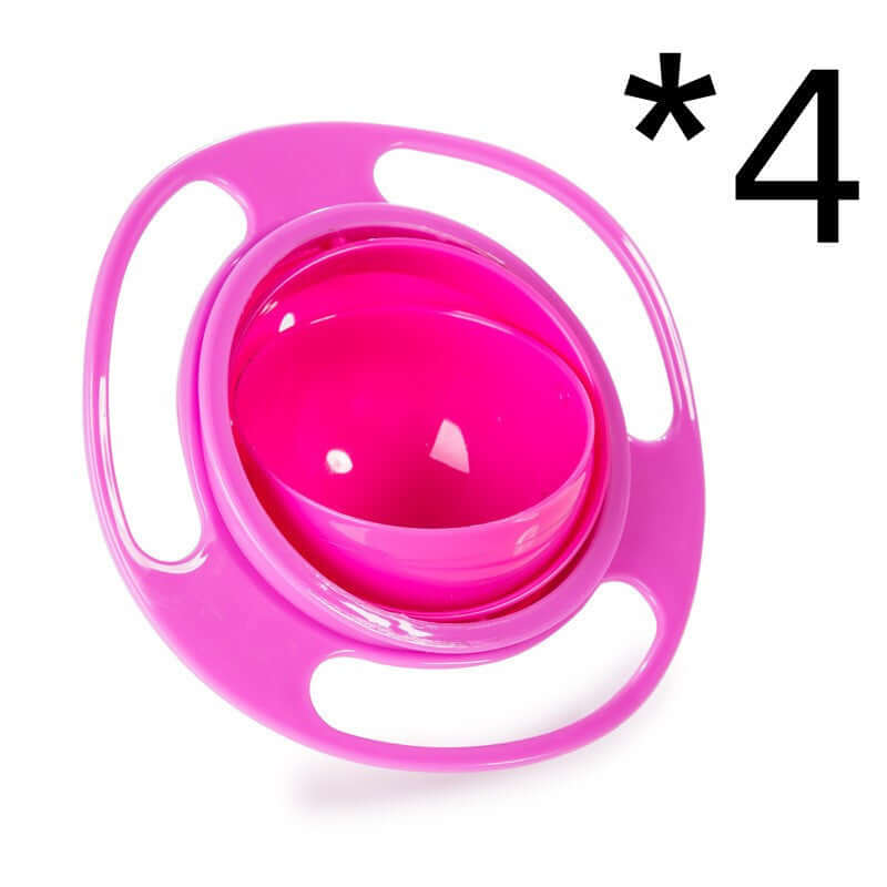 Pink spill-proof gyro bowl for kids, rotating design, set of 4 kitchen accessories