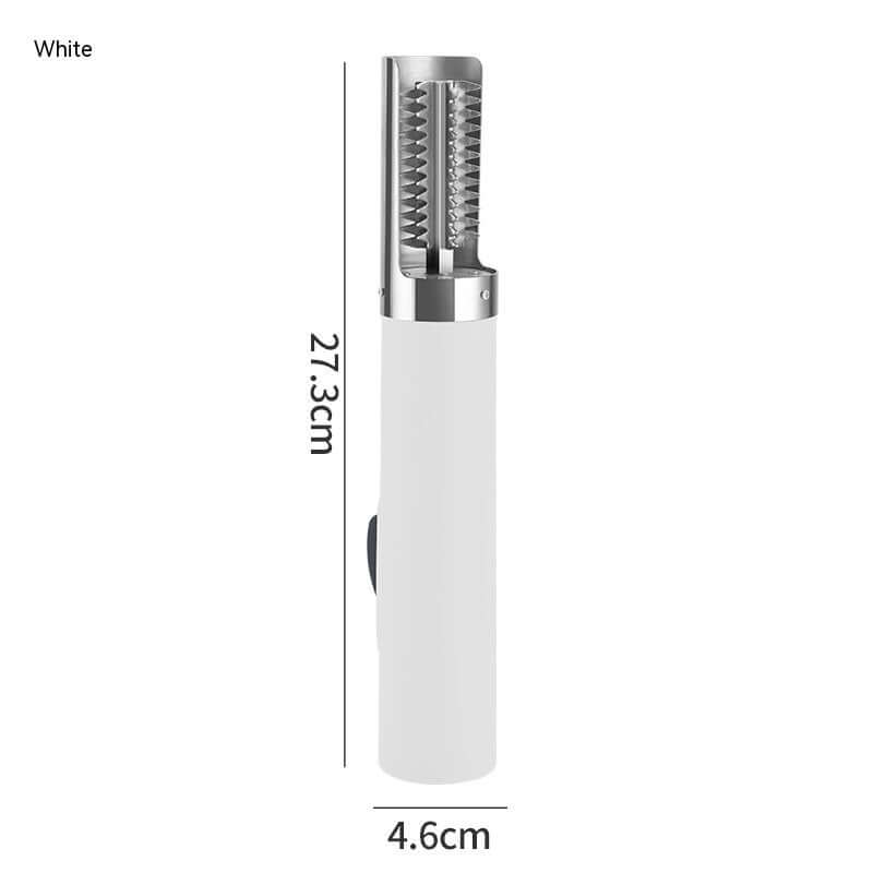 White electric kitchen utensil with stainless steel blade, 27.3cm tall, 4.6cm wide