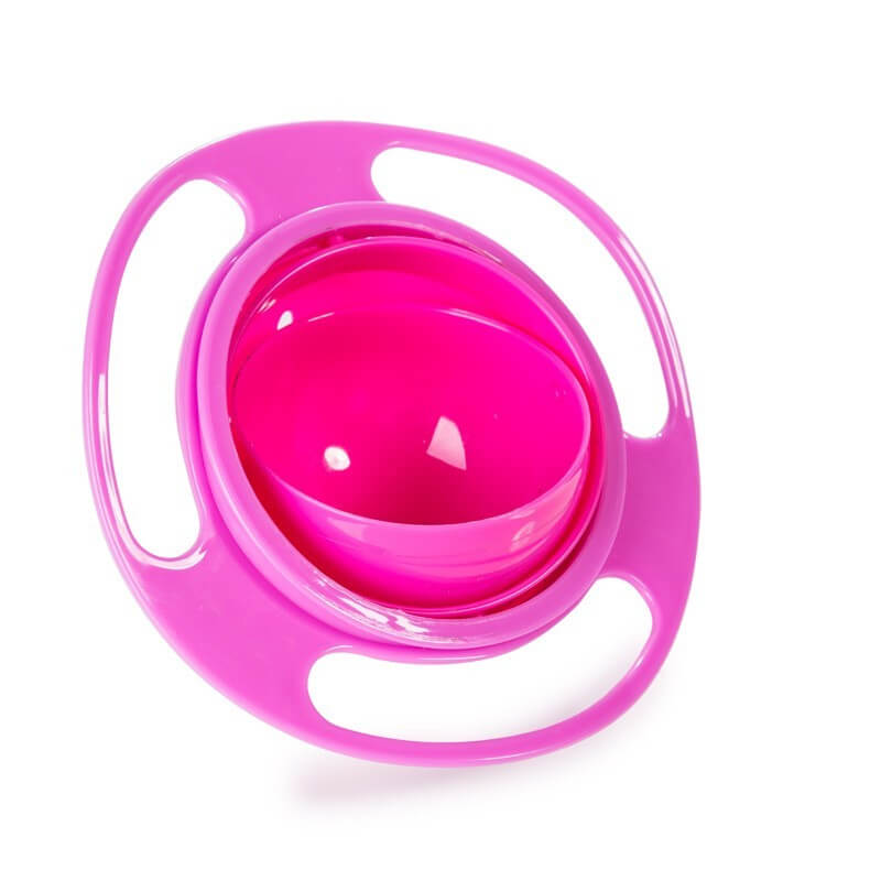 Pink spill-proof gyro bowl with handles, kitchen accessory for kids snacks