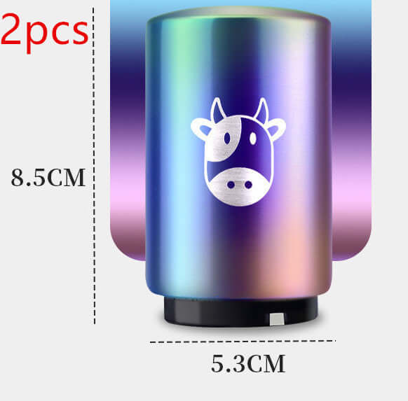 Colorful stainless steel can-shaped kitchen accessory with cow face design, 8.5cm tall, 5.3cm wide, 2 pieces