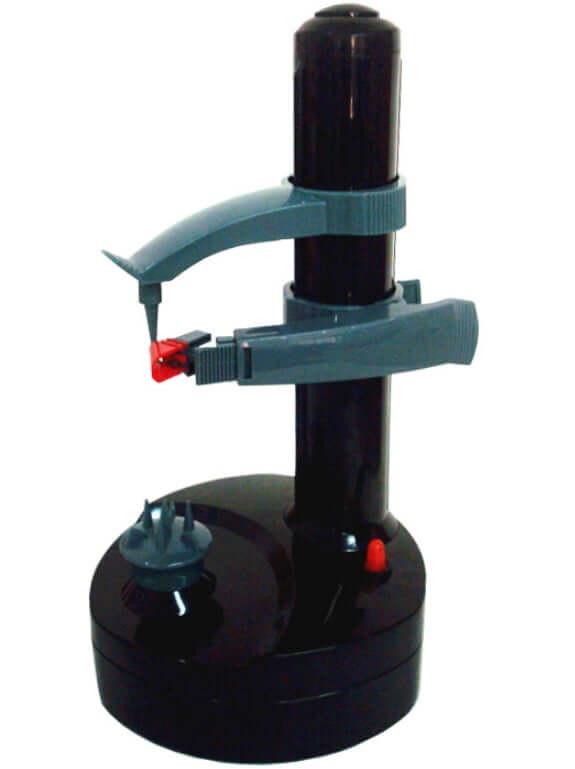 Electric automatic vegetable peeler with rotating base and dual peeling arms