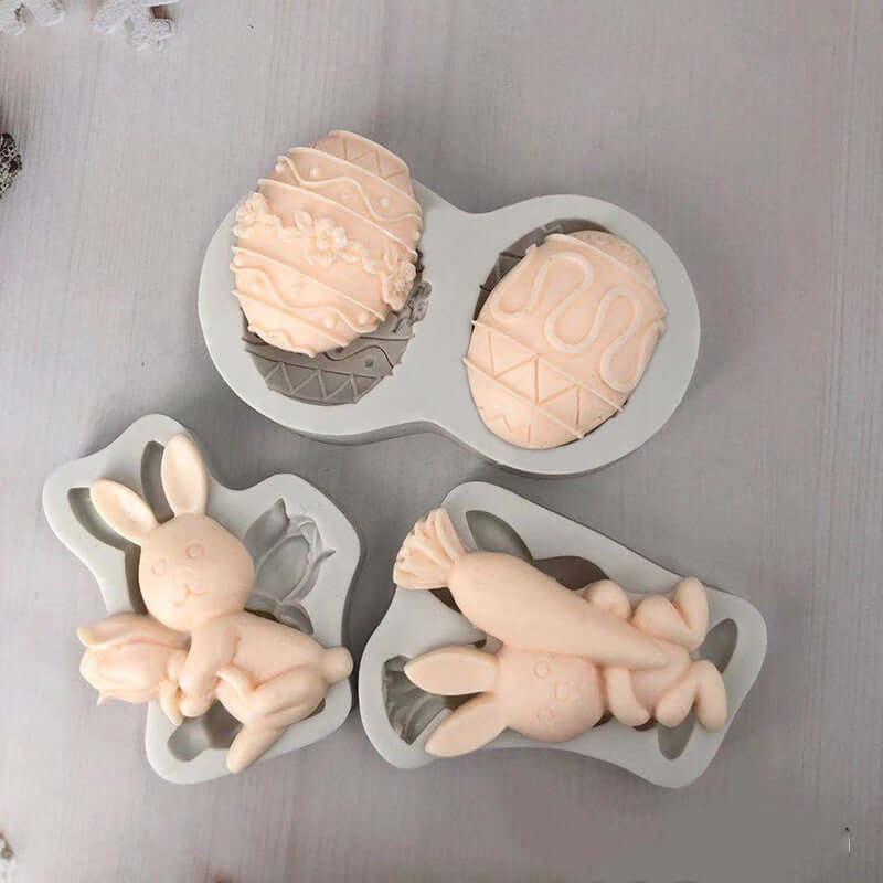 Silicone baking molds shaped like Easter eggs and bunnies for kitchen baking accessories