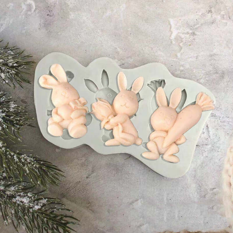 Silicone baking mold with cute bunny and carrot shapes for kitchen use
