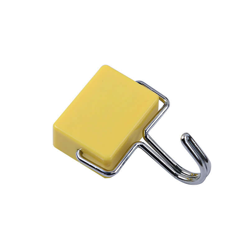 Yellow adhesive kitchen hook with chrome metal hanger for wall storage