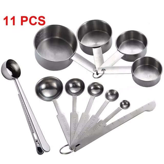 11 piece stainless steel measuring cups and spoons set for kitchen baking and cooking