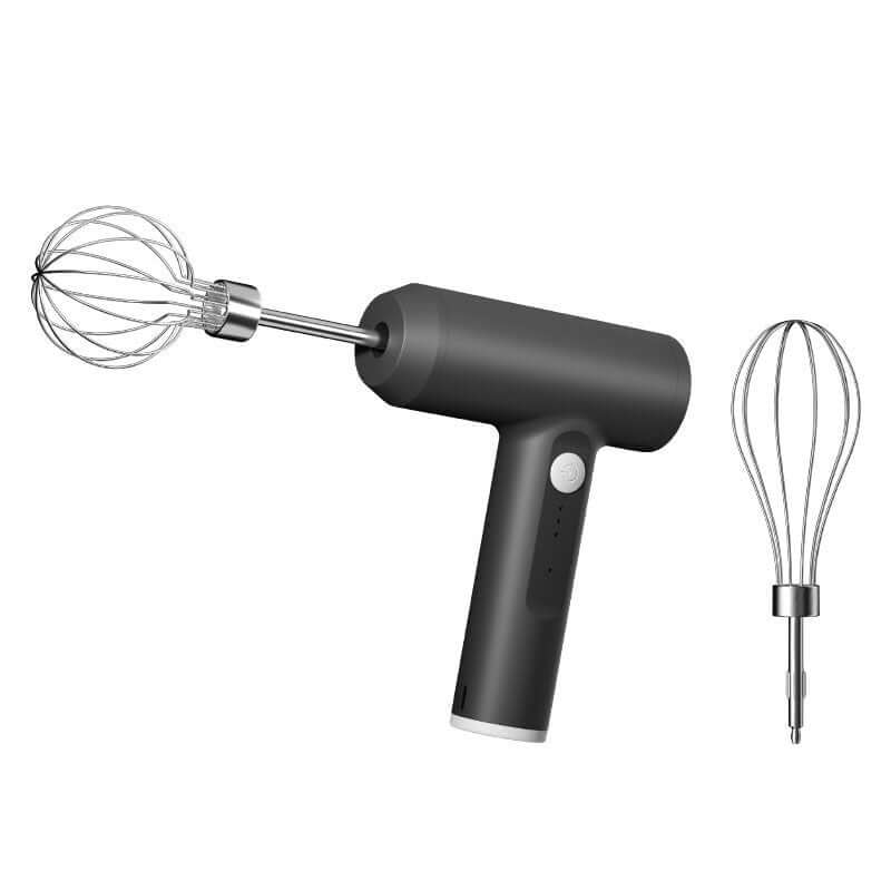 Electric handheld whisk mixer with two stainless steel attachments for kitchen use