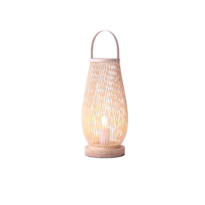 Modern bamboo lantern table lamp with a soft warm light on a white background
