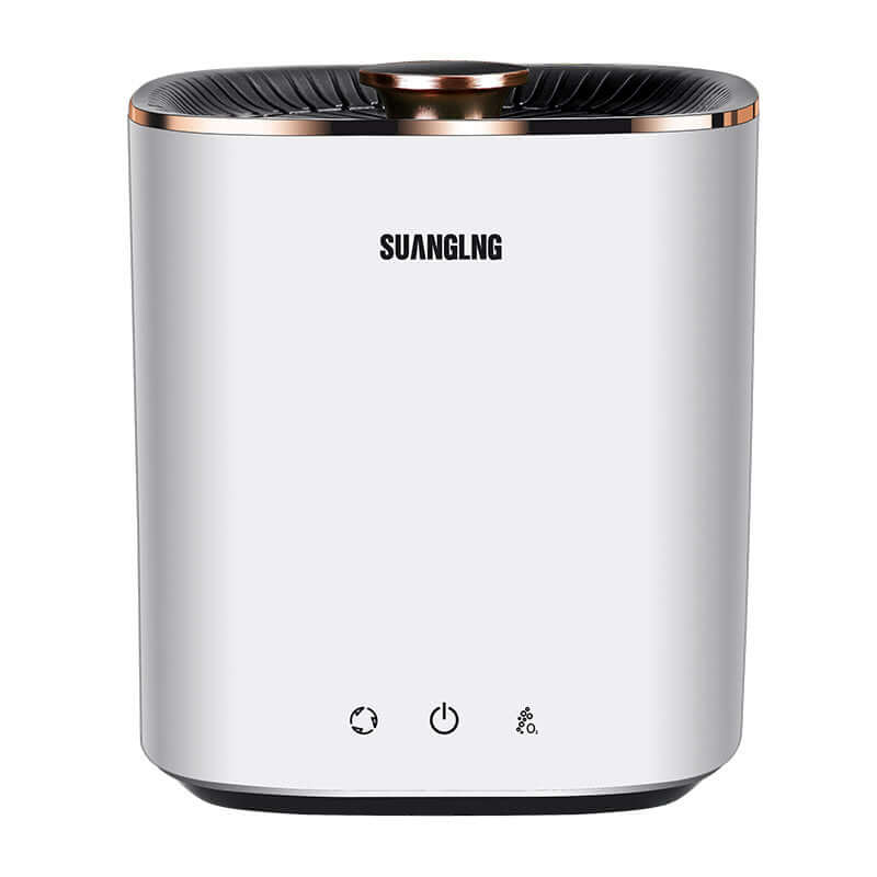 white countertop kitchen appliance with touch buttons and black top, modern air purifier design