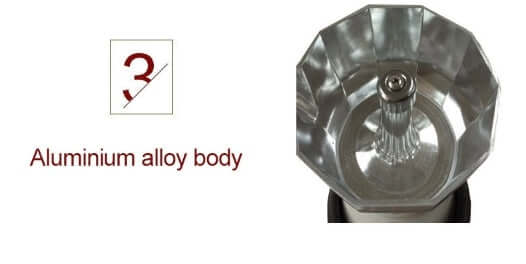 Top view of aluminum alloy moka pot body, kitchen appliance material detail