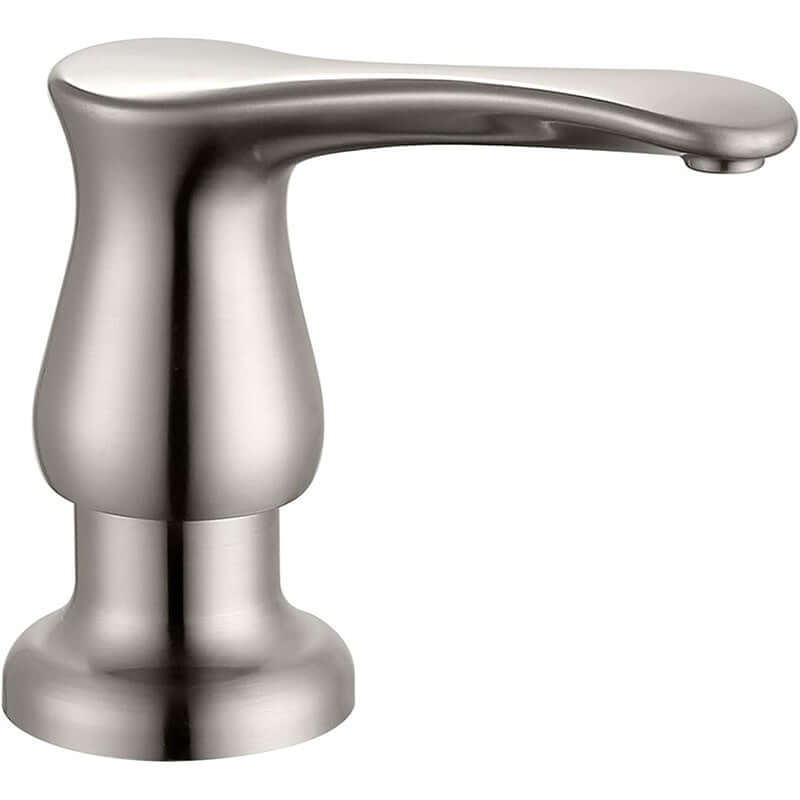 Stainless steel kitchen soap dispenser pump with a modern brushed finish