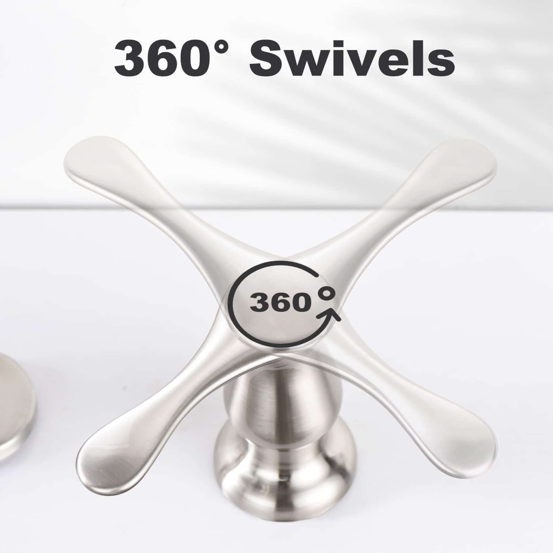 Brushed steel kitchen faucet handle with 360 degree swivel feature