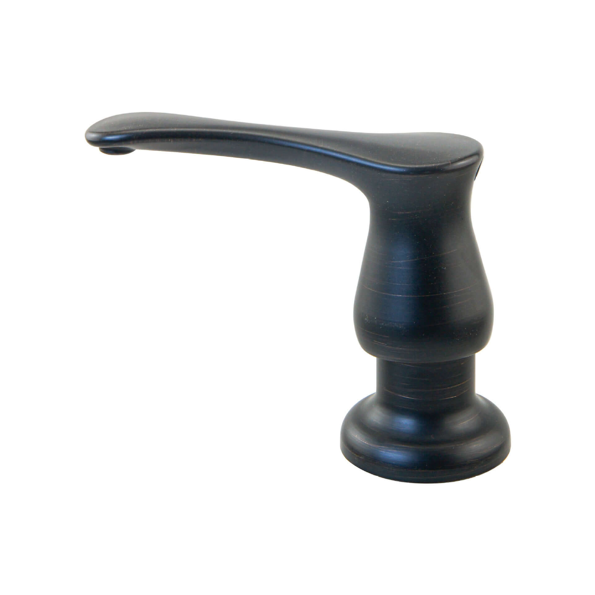 Matte black kitchen soap dispenser pump on white background