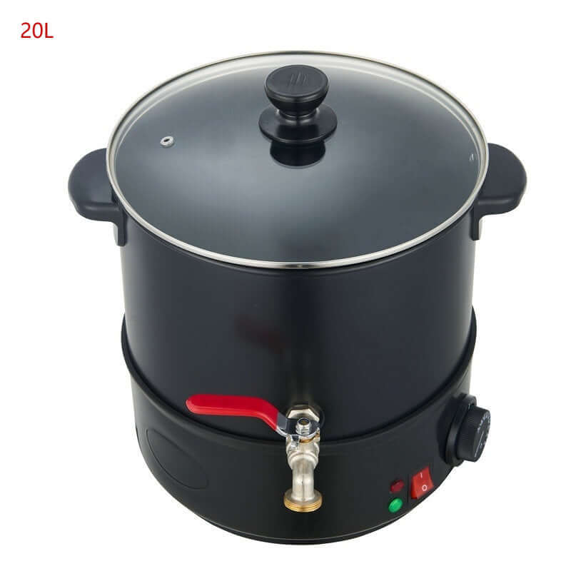 Large 20L electric kitchen pot with lid, spout, handles, and control knob