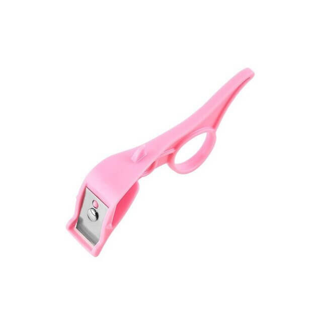 Pink plastic kitchen vegetable peeler with stainless steel blade, ergonomic handle