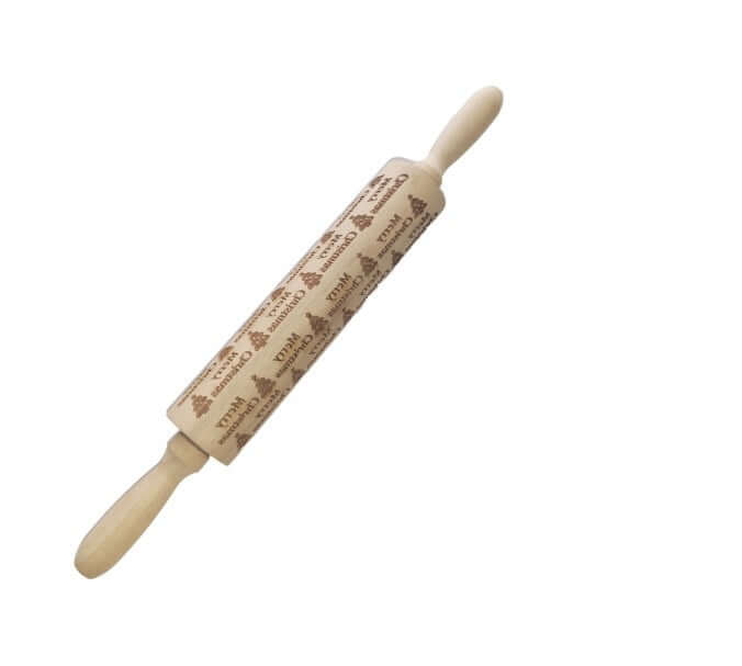 Wooden embossed rolling pin with holiday pattern for baking and kitchen use