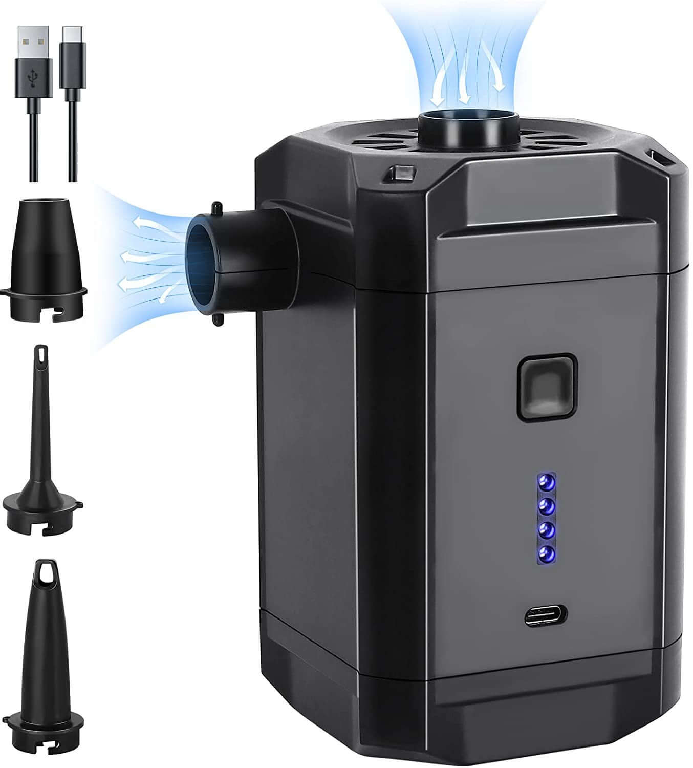 Electric air pump for kitchen with USB cable and three nozzle attachments