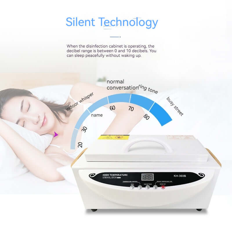 High temperature kitchen sterilizer with silent technology, sleeping woman in background