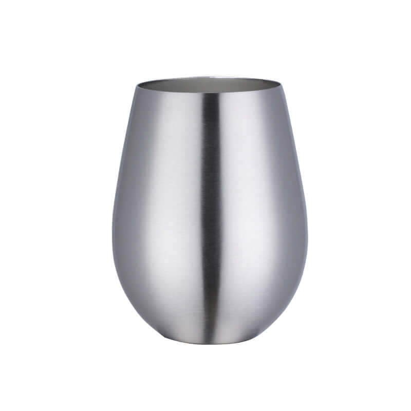 Stainless steel wine tumbler with brushed finish, modern kitchen drinkware