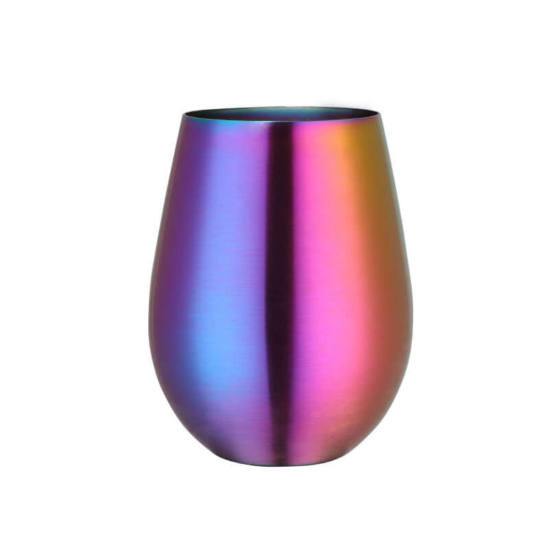 Stainless steel rainbow wine tumbler with iridescent finish, kitchen drinkware