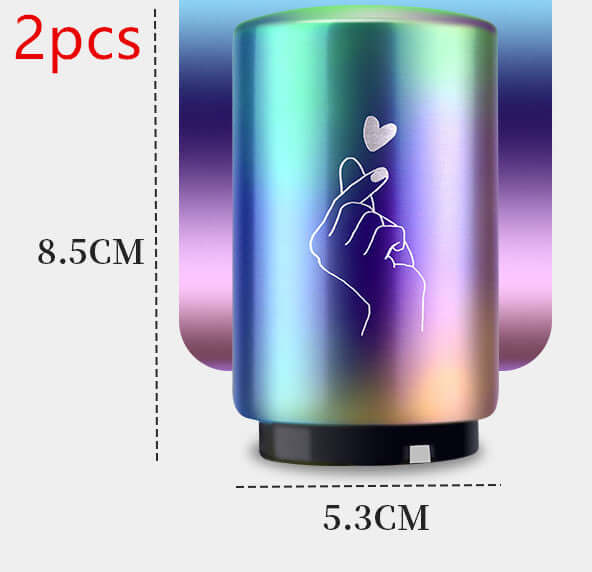 Rainbow metallic kitchen utensil holder with heart hand design, 8.5cm tall, 5.3cm wide, set of 2