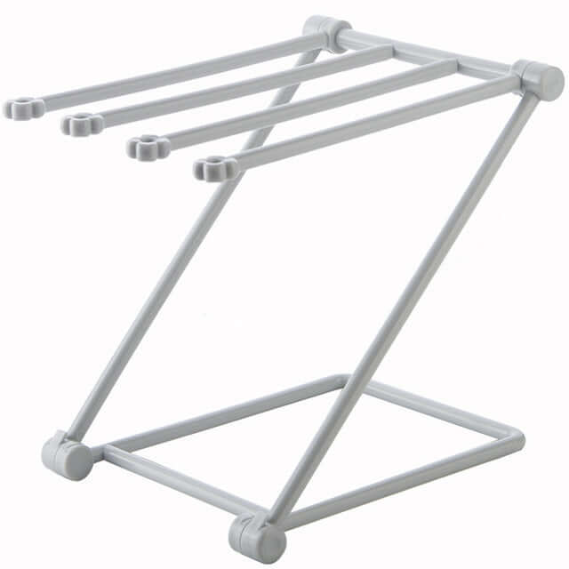 Gray kitchen rack stand with four bars for drying or organizing utensils