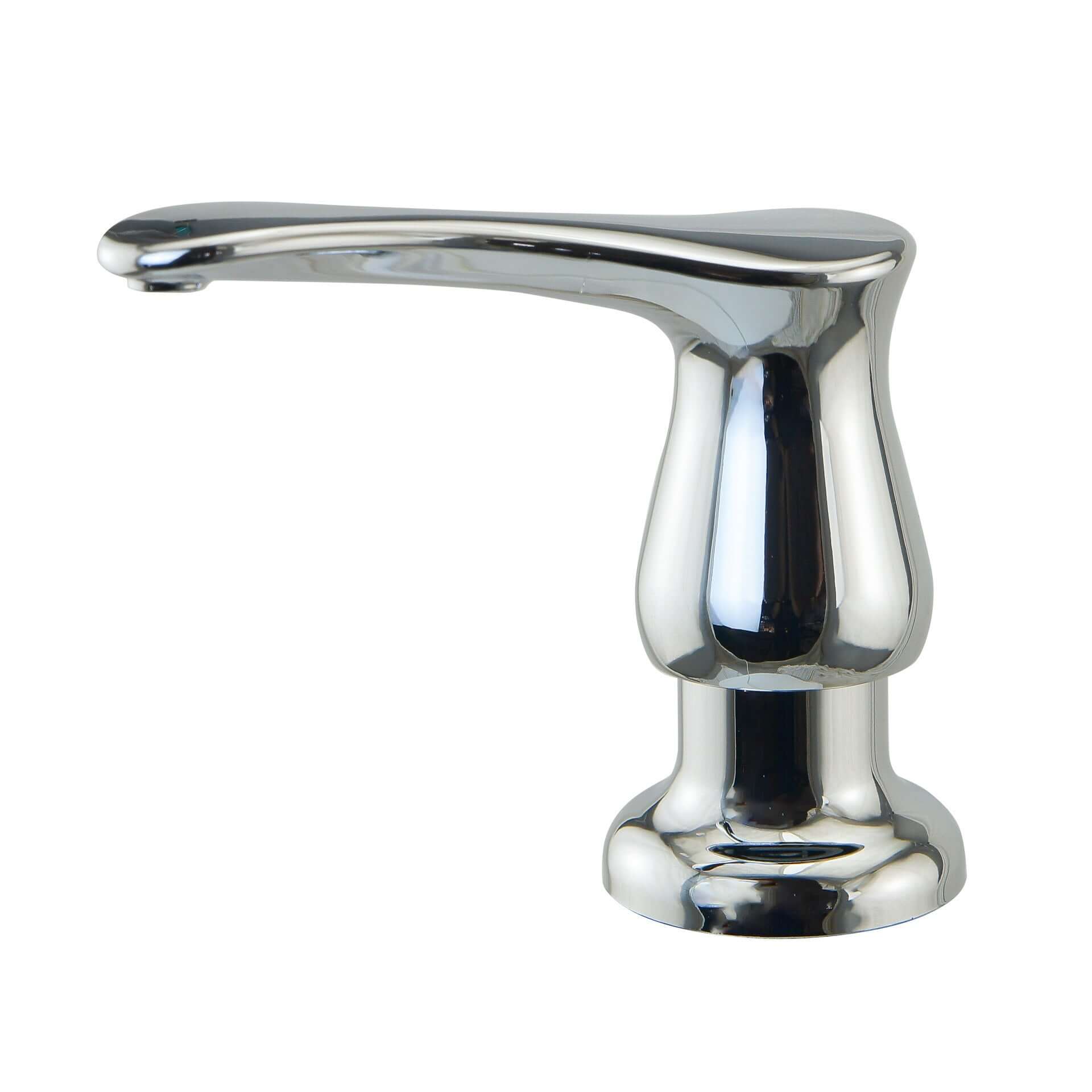Stainless steel kitchen soap dispenser pump for sink, isolated on white background