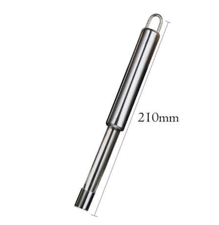 Stainless steel apple corer kitchen utensil, 210mm long, isolated on white background