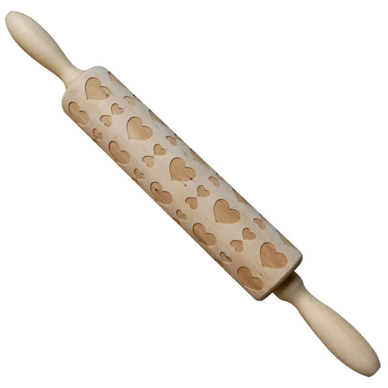 Wooden rolling pin with heart pattern for baking and pastry decorating