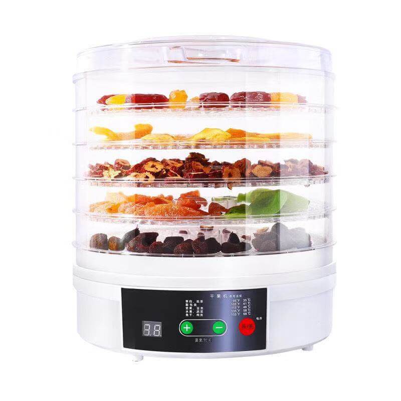 Electric food dehydrator with digital control and multiple trays drying fruits and vegetables
