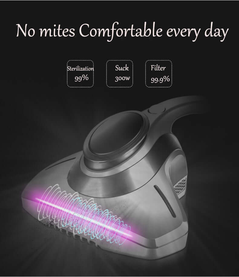 Anti-mite vacuum cleaner with UV sterilization, 300w suction and 99.9% filter efficiency