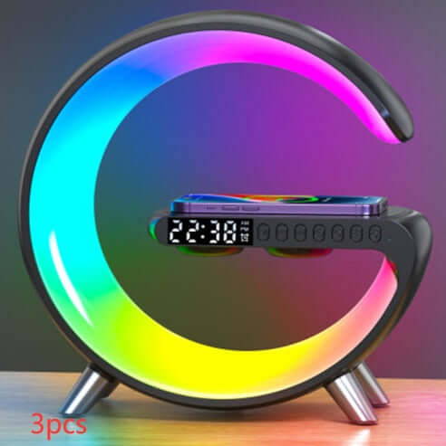 Colorful LED clock with wireless phone charging, modern kitchen accessory, set of 3