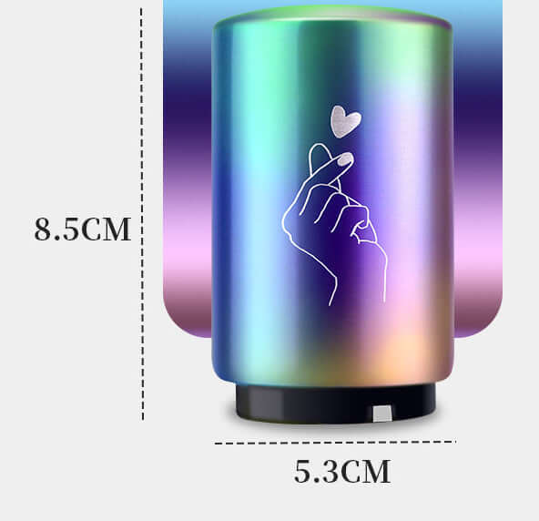 Iridescent kitchen utensil holder with heart hand design, 8.5 cm tall, 5.3 cm wide