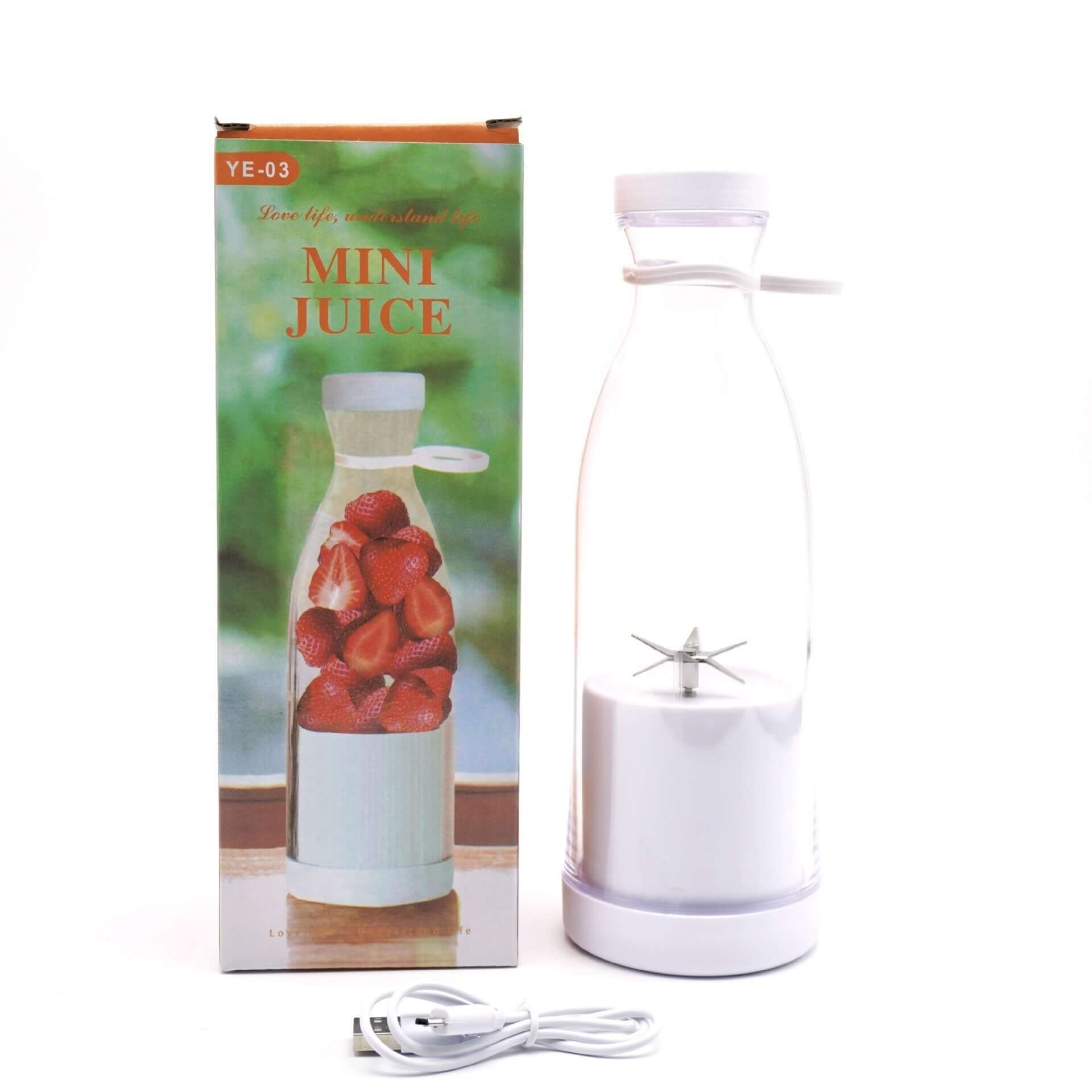 Portable mini juicer blender with USB charging cable and product box