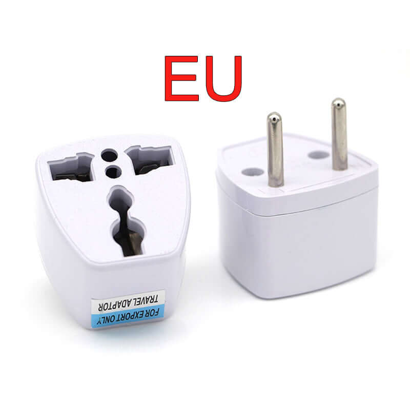 EU plug universal travel adapter for European outlets, white, close-up view