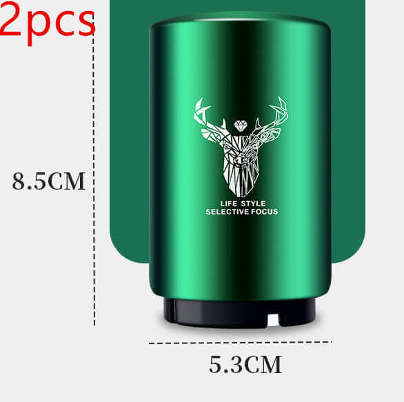 Green automatic can opener with geometric deer design, 8.5cm tall, 5.3cm wide, 2-piece set