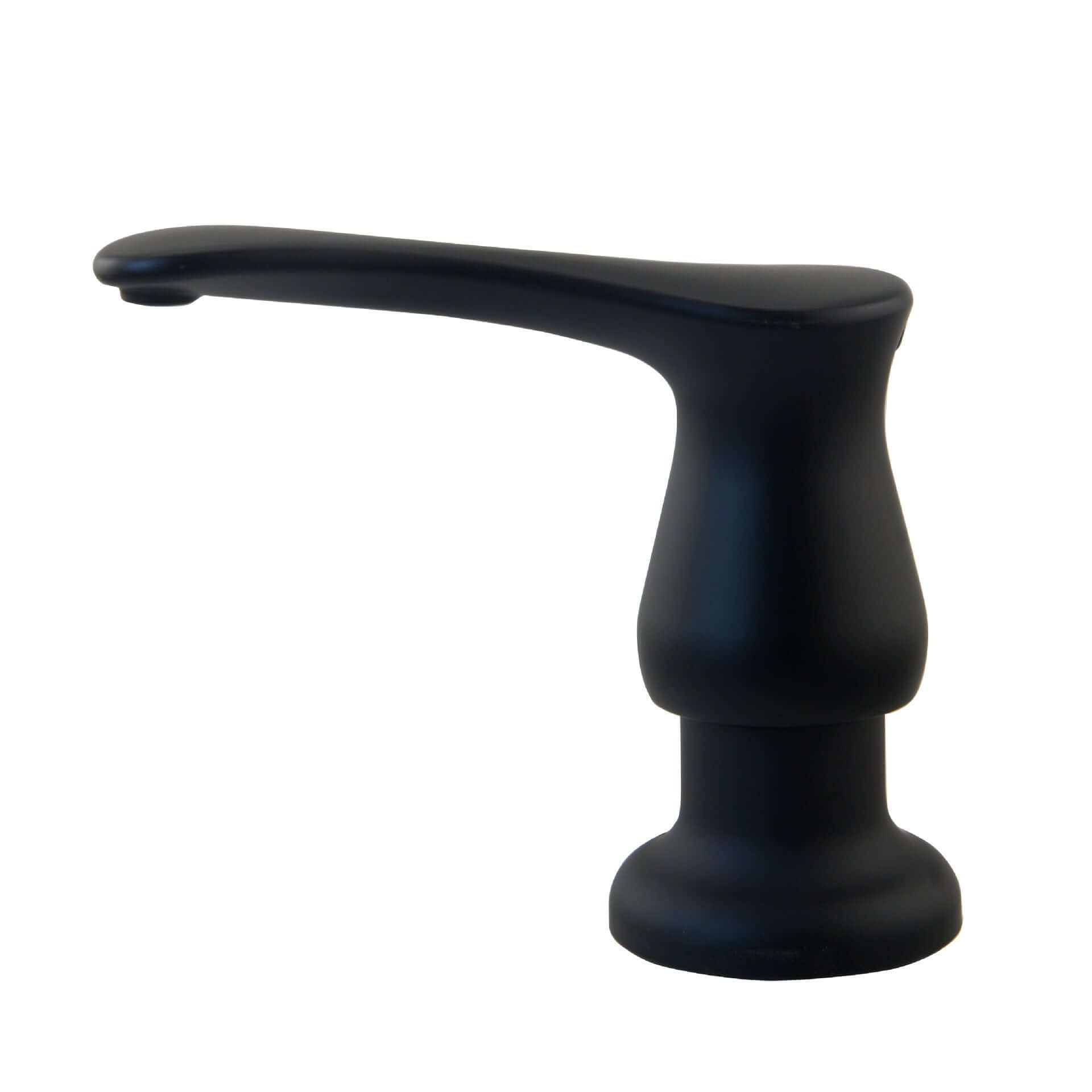 Matte black kitchen soap dispenser pump with modern, sleek design