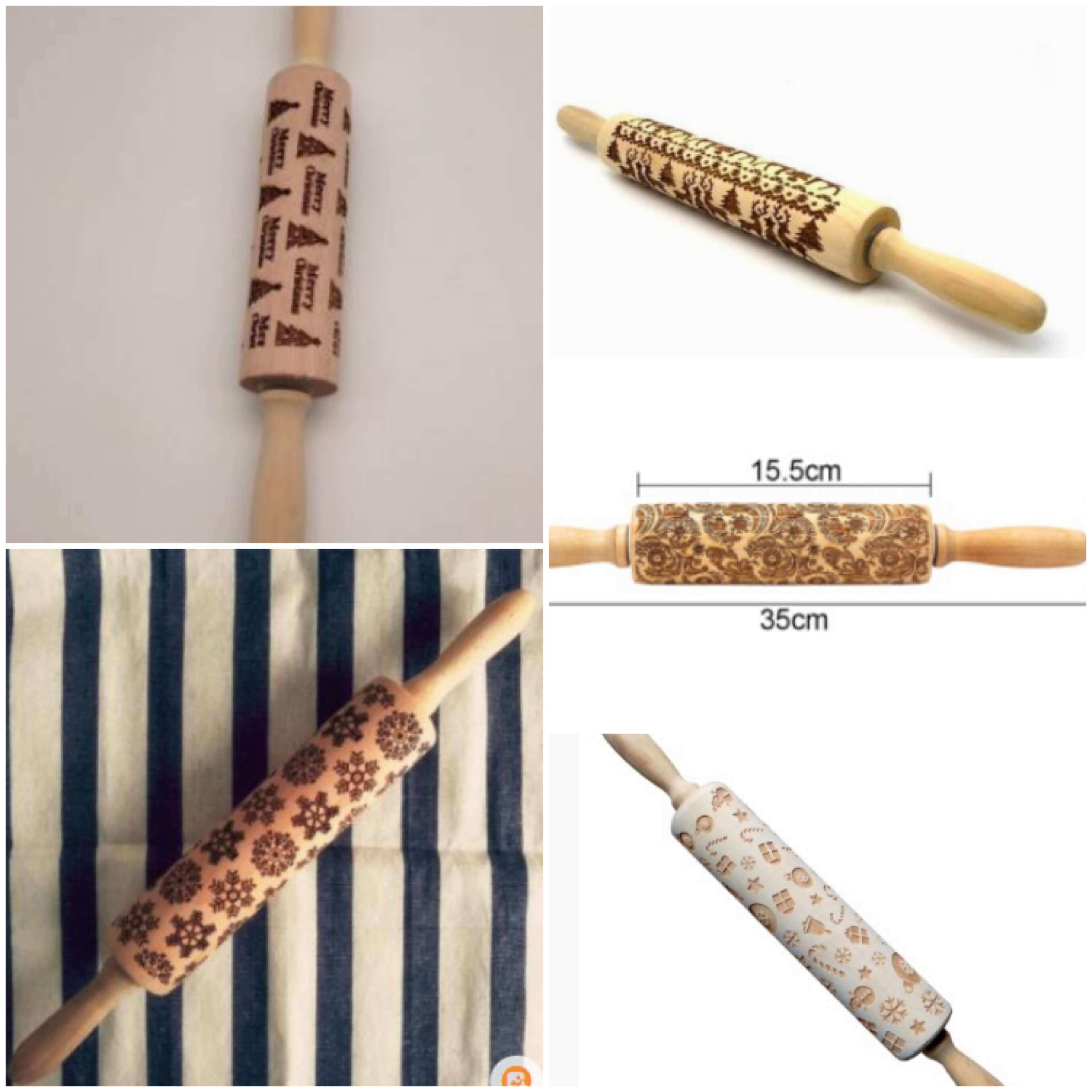 Embossed wooden rolling pins with decorative patterns for baking cookies and pastries
