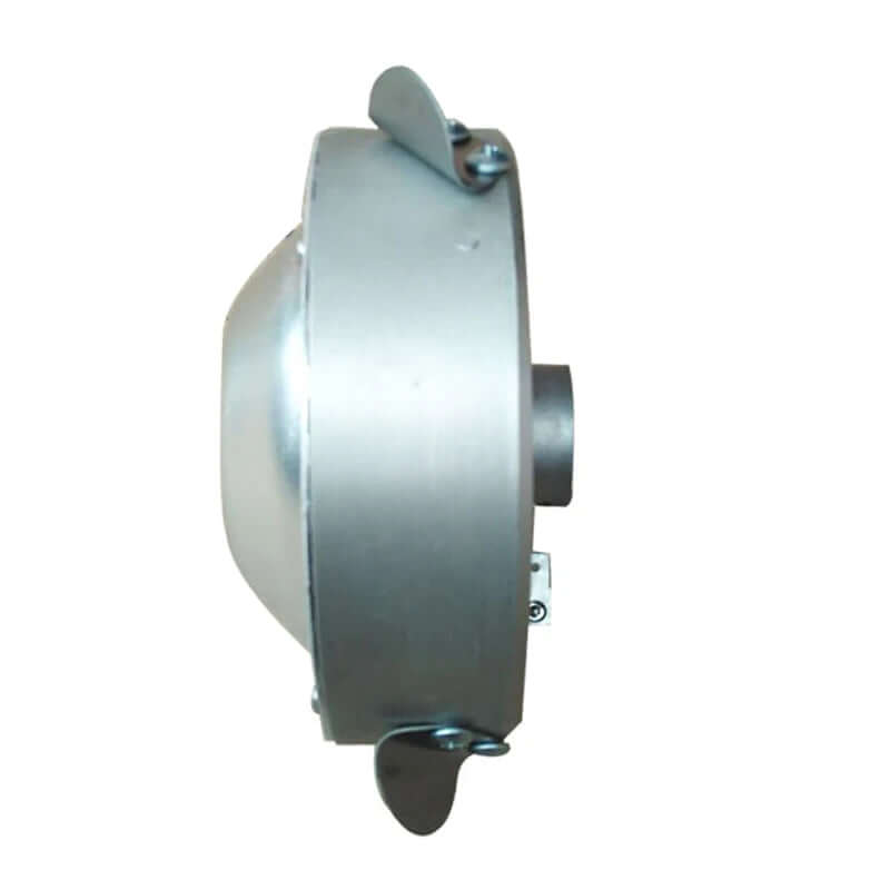 Stainless steel kitchen exhaust fan with side view, modern ventilation accessory
