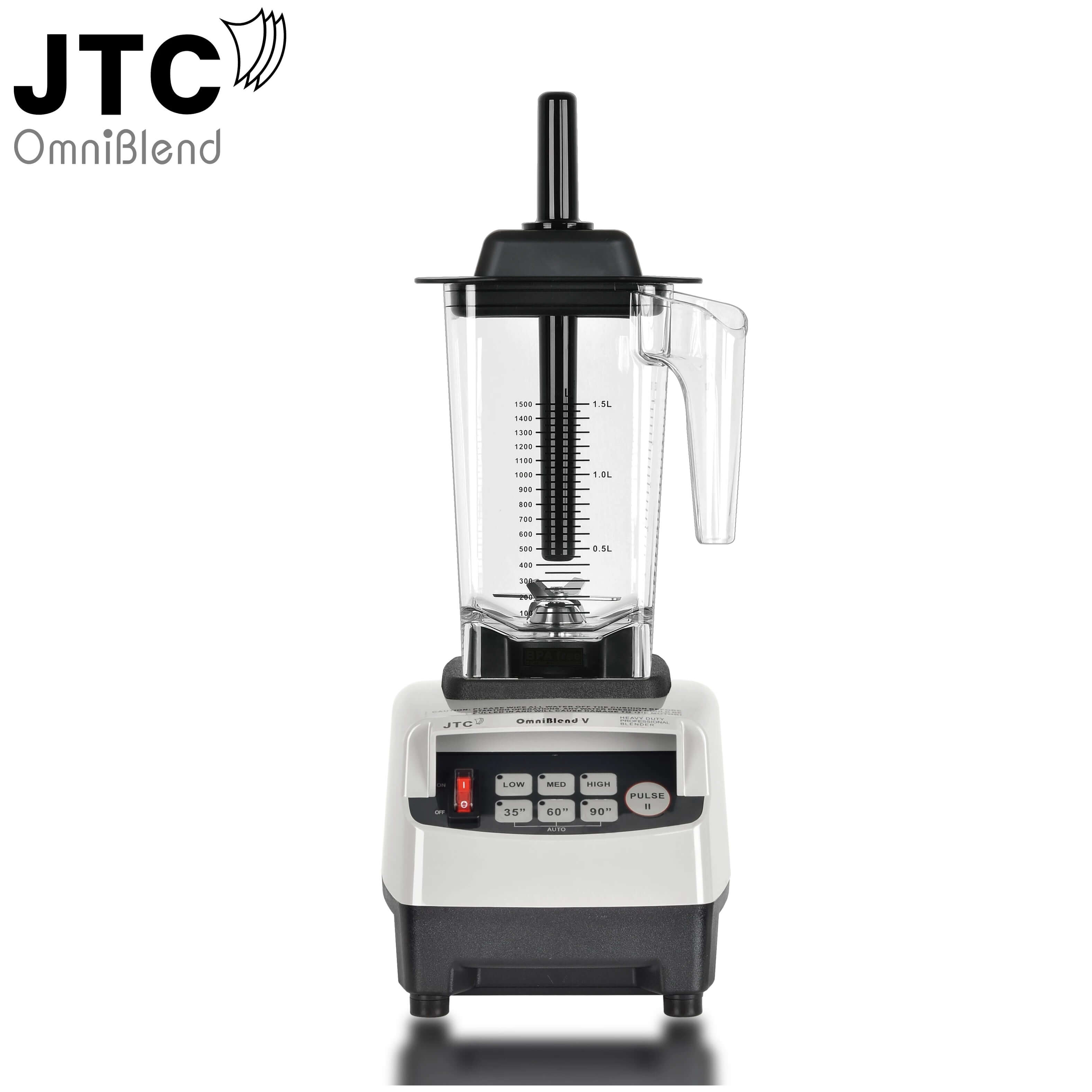Commercial countertop blender with clear pitcher and control panel, kitchen appliance