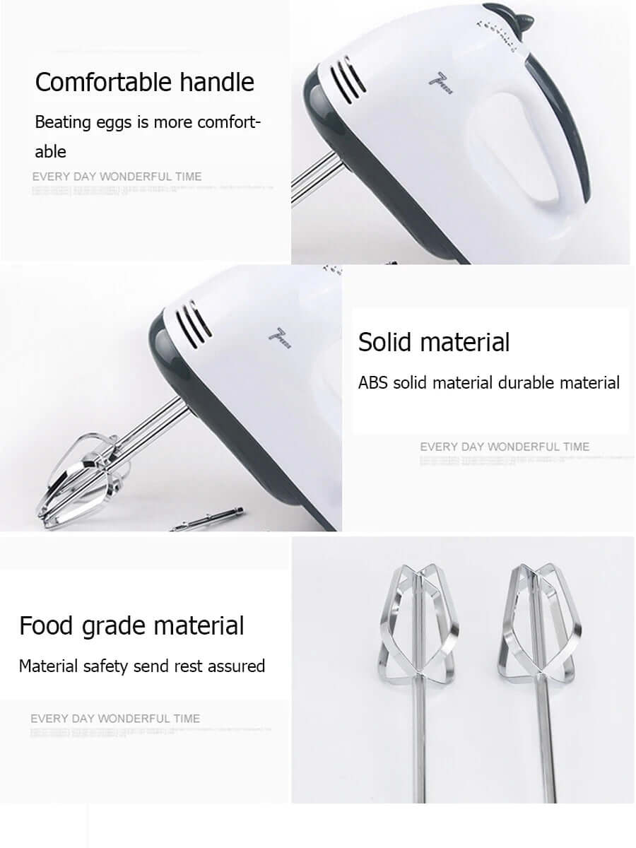 Electric hand mixer with stainless steel beaters, comfortable ABS handle, food grade material