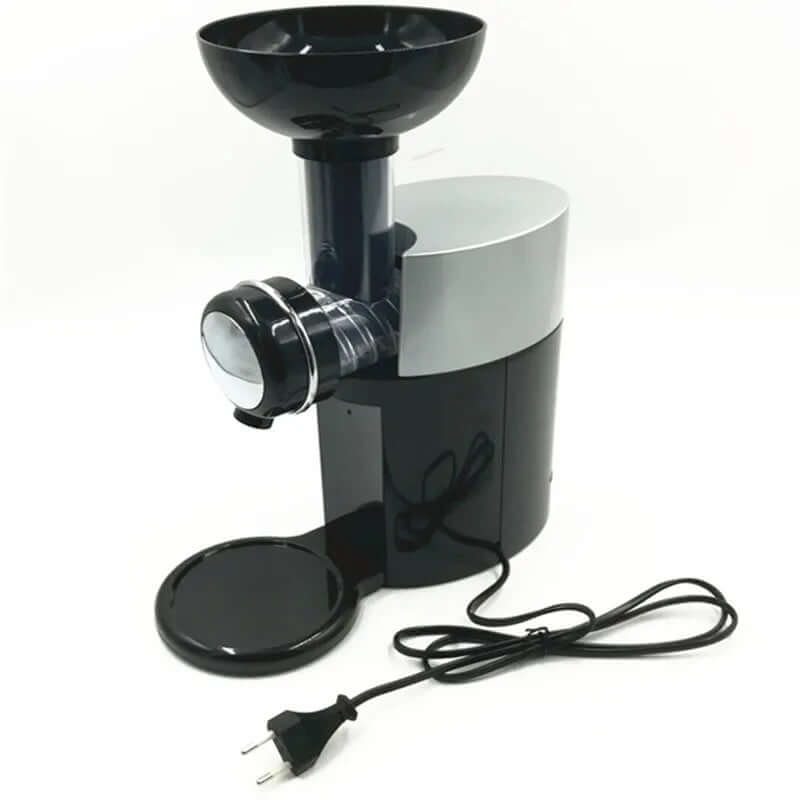 Electric kitchen grinder with black and silver finish, detachable tray and power cord