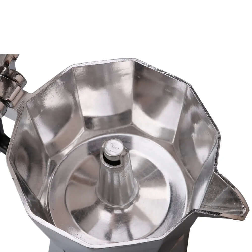 Top view of a stainless steel moka pot inner chamber for espresso coffee making