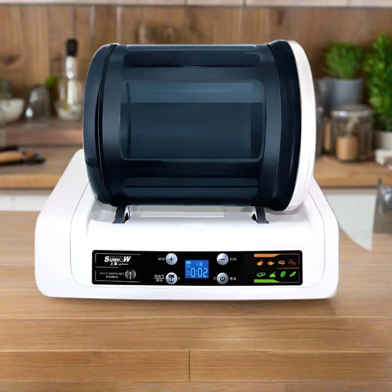 Automatic vegetable washer and food cleaner with digital controls on kitchen counter