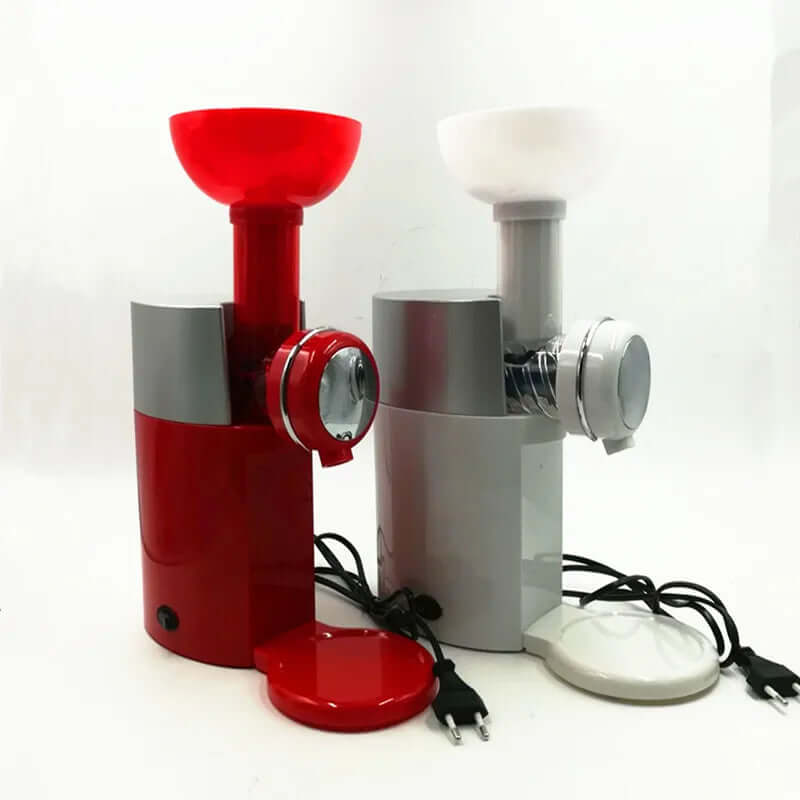 Electric kitchen grain mill grinder in red and white, modern countertop appliance