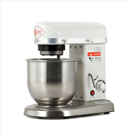 Electric stand mixer with stainless steel mixing bowl for kitchen baking