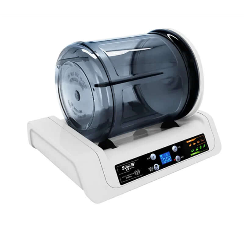 Electric kitchen dough mixer with digital controls and transparent mixing drum