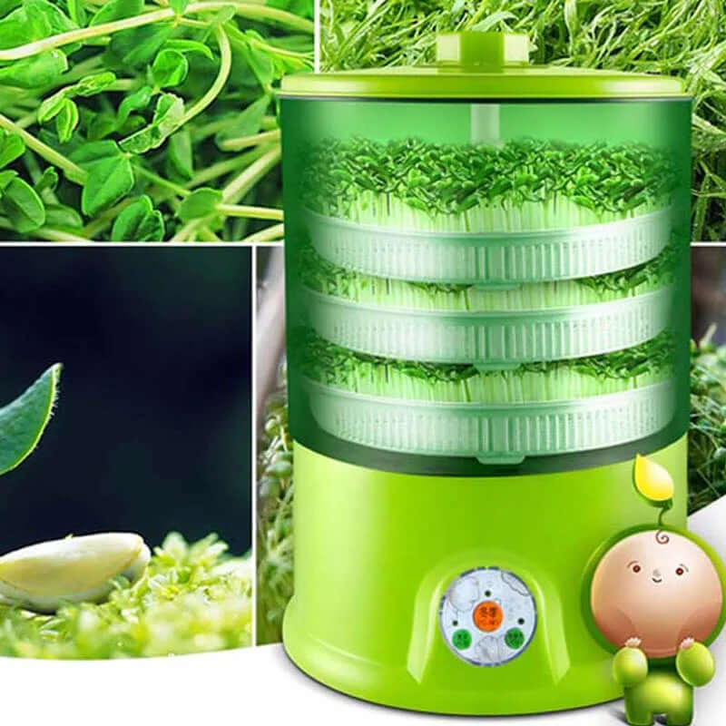 Green automatic seed sprouter machine for growing kitchen microgreens and sprouts