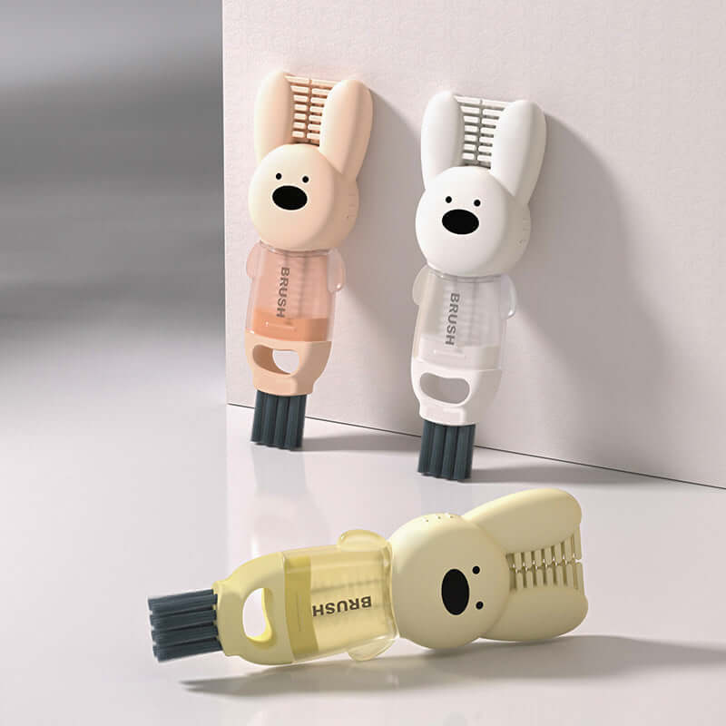 Set of cute bunny-shaped kitchen brushes with comb and bristle ends, assorted pastel colors