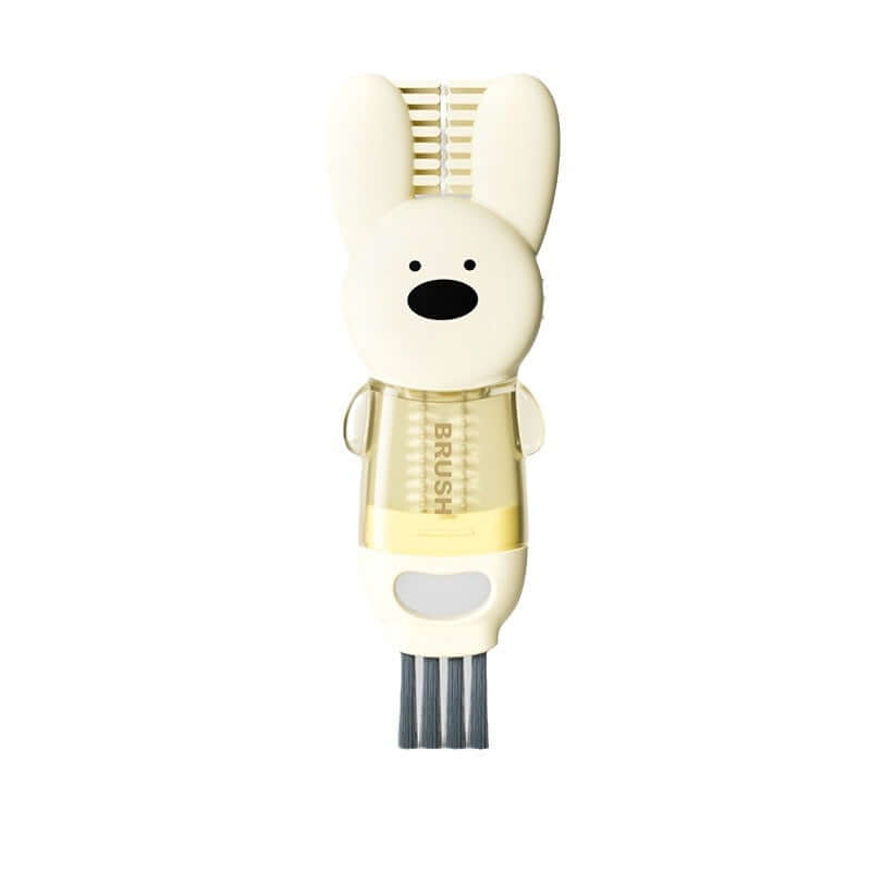 Cute bunny-shaped kitchen cleaning brush with built-in bristles and white plastic handle